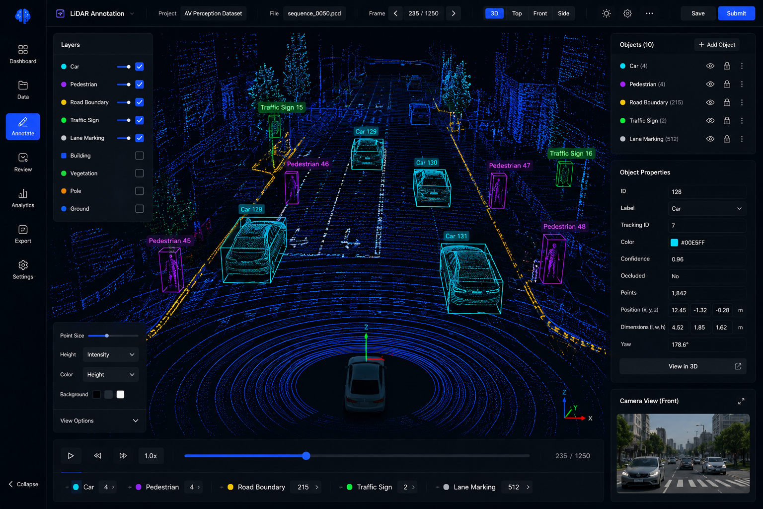 LiDAR annotation used for autonomous vehicle perception systems.